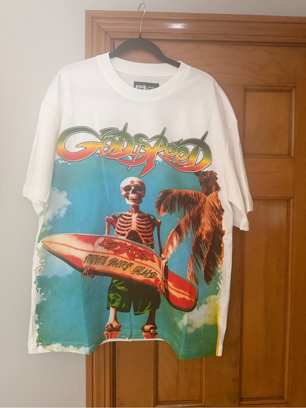 Godspeed White Graphic Surf Skeleton Tee
